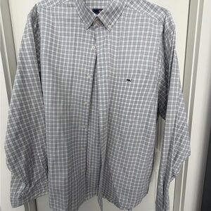 Vineyard Vines Men's Blue and White Checkered Shirt